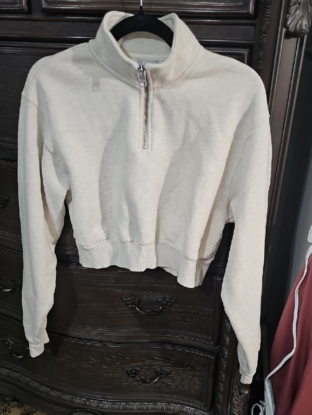 TNA Cropped Half-Zip Pullover Sweatshirt in‎ Cream